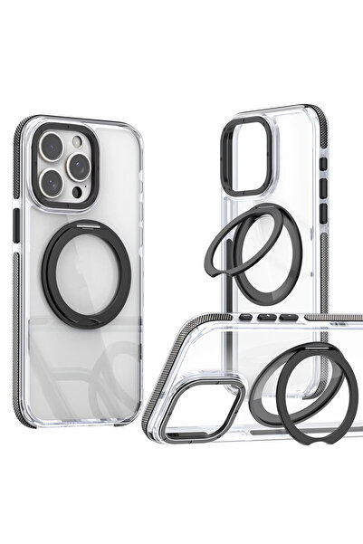 OSG iPhone 15 Pro Max Uyumlu Stant Özellikli Sararmaz Darbe Emici Yan Kenarlı...