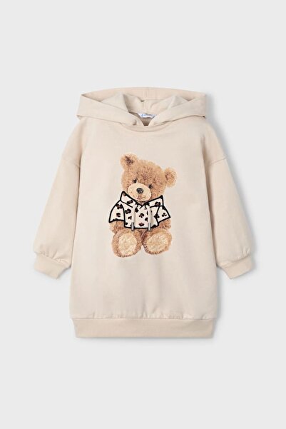MAYORAL Girl's Bear Printed Hooded Sweatshirt Dress - Beige