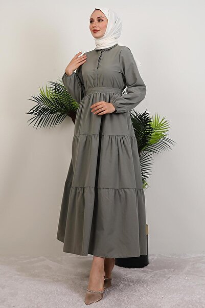 GİYZAMİLA Τυπικό φόρεμα με κουμπιά γιακά γκρι