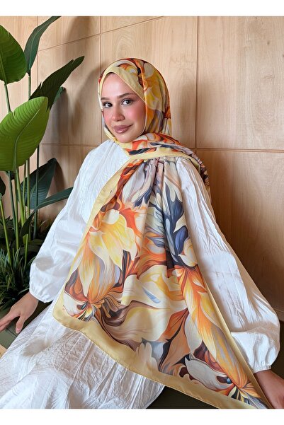 Mira İpek Desenli Pamuk Soft Şal İlham Serisi Sarı Turuncu ps63