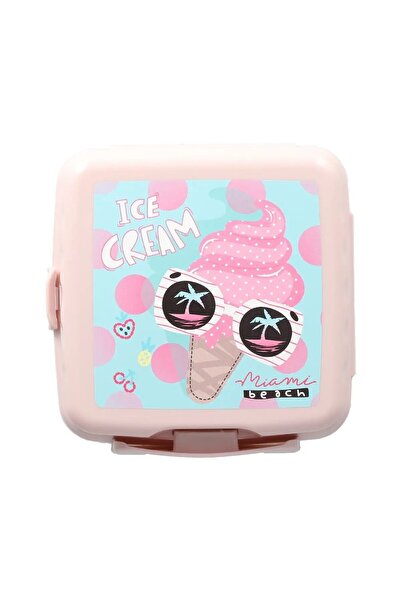 Mikro Lunch Box 4 Compartments Ice Cream Light Pink 1 Piece Food Storage Container Lunch Box