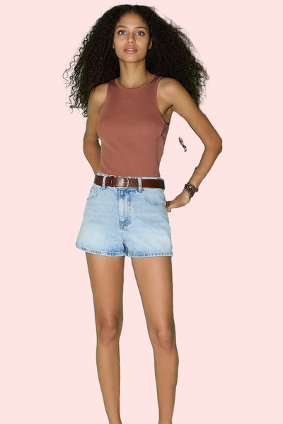 PayBuy شورت نسائي عصري عالي الخصر وواسع الساق من قماش الدنيم، مزيج يومي قصير،...