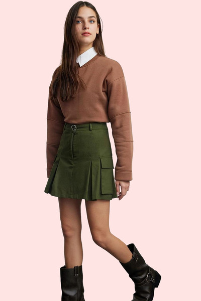 PayBuy شورت نسائي على الموضة تنورة عالية الخصر من قماش الجبردين القطني للاستخ...