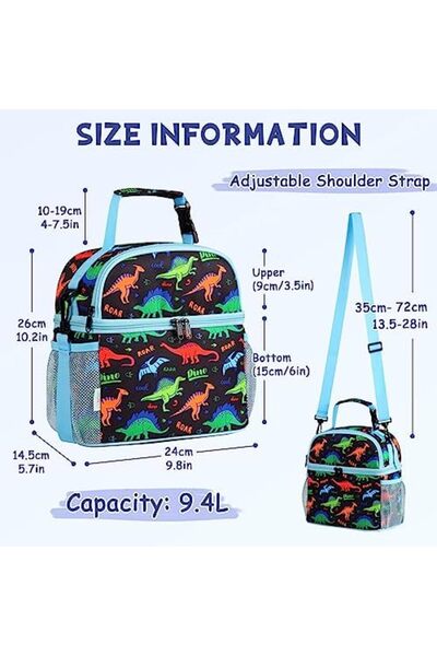 VASCHY Lunch Bag for Kids Boys, Insulated Double Compartments Cooler Lunch Box Tote Bag with Adjusta
