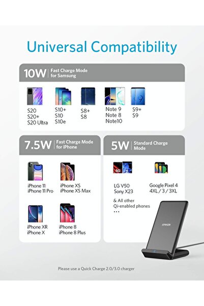 Generic Anker 313 Wireless Charger Stand, Qi-Certified, 10W Fast-Charging