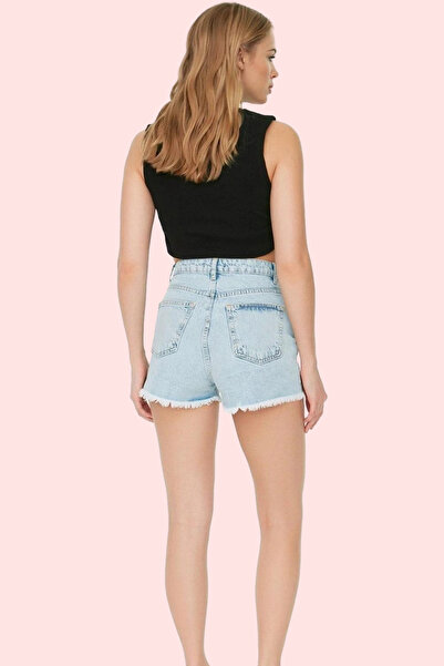 PayBuy شورت نسائي من قماش الدنيم عالي الخصر وواسع الساق، شورت صيفي قطني، مجمو...