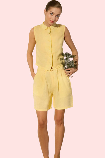 PayBuy شورت نسائي قصير من الكتان عالي الخصر مناسب للاستخدام اليومي في عطلة نه...