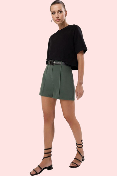 PayBuy Women's Fashion Rib Detailed Woven Shorts High Waist Pipe Leg Casual Combinations Summer Shorts