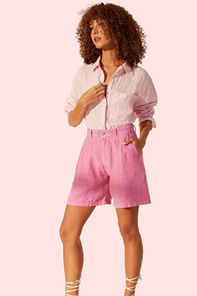 PayBuy شورت نسائي قصير من الكتان عالي الخصر مناسب للاستخدام اليومي في عطلة نه...