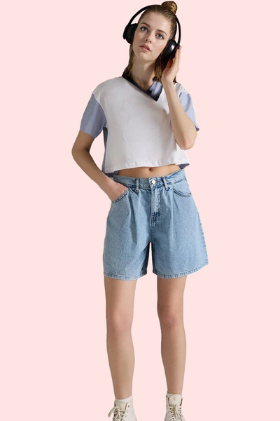 PayBuy Γυναικεία μόδα τζιν βερμούδα σορτς με φαρδύ πόδι ψηλόμεσο βαμβακερό κα...