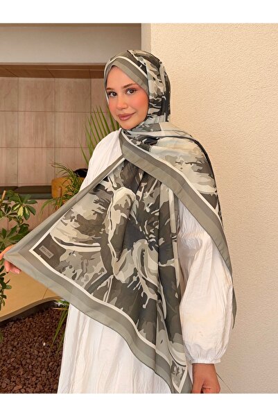 Mira İpek Patterned Cotton Soft Shawl Inspiration Series Khaki Green Ps64