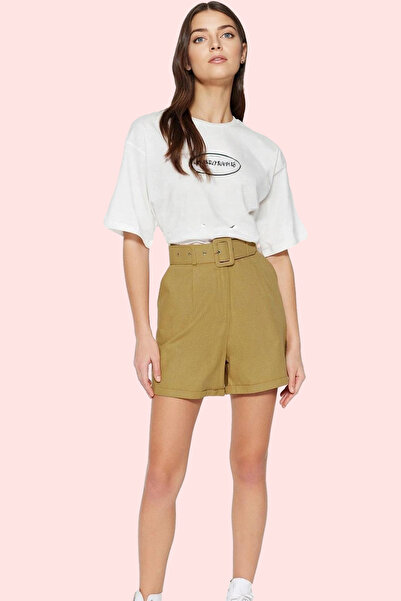 PayBuy شورت نسائي عصري بحزام من نسيج الجبردين القطني للاستخدام اليومي في عطلة...