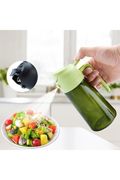 Generic 2-in-1 Dark Green Glass Oil Sprayer (470ml) - Light-Blocking Olive Oil Dispenser for Cookin
