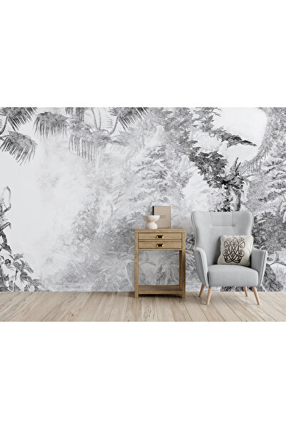Tasarım 3D Siyah Beyaz Tropikal Orman Duvar Kağıdı Poster