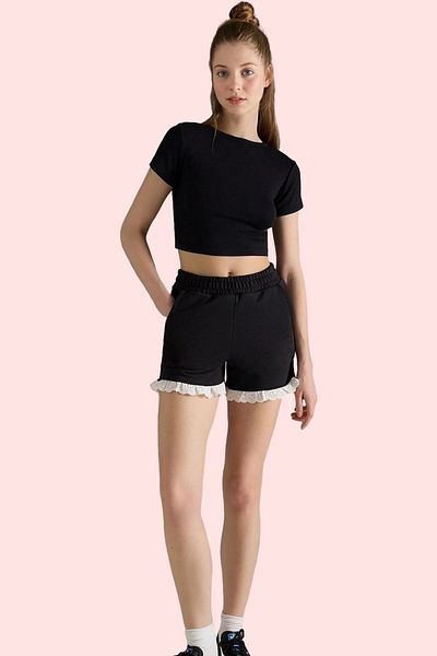 PayBuy Women's Fashion Short Size Straight Fit Color Block Shorts Lace Detail Summer Shorts Weekend