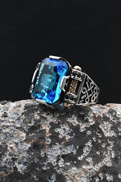 Prestige Akua Marine - AQUA MARİN Taşlı Baget Kesim 925 Ayar Gümüş Yüzük 902214