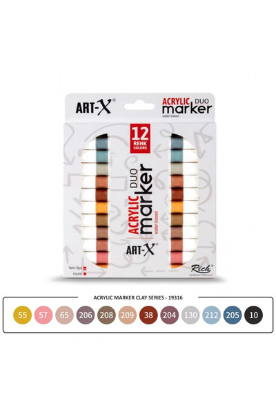Art Tone ART-X Çift Uçlu Akrilik Marker Kalem Seti 12li Clay