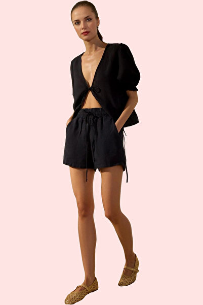 PayBuy Γυναικεία μόδα Ψηλόμεση Φαρδύ λινό σορτς Καλοκαιρινό σορτς Καθημερινή χρήση Σαββατοκύριακο