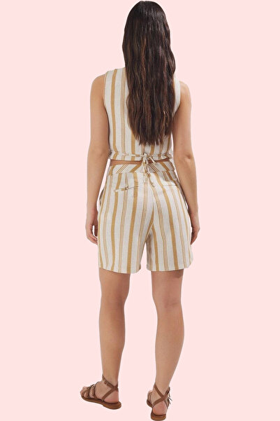 PayBuy Γυναικεία μόδα λινό ριγέ σορτς ψηλόμεσο ίσια σιλουέτα Άνετο καλοκαιριν...