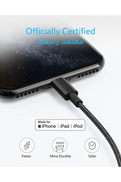 Anker MFi Certified 6ft Nylon Lightning Cable for iPhone - 2-Pack (Black)