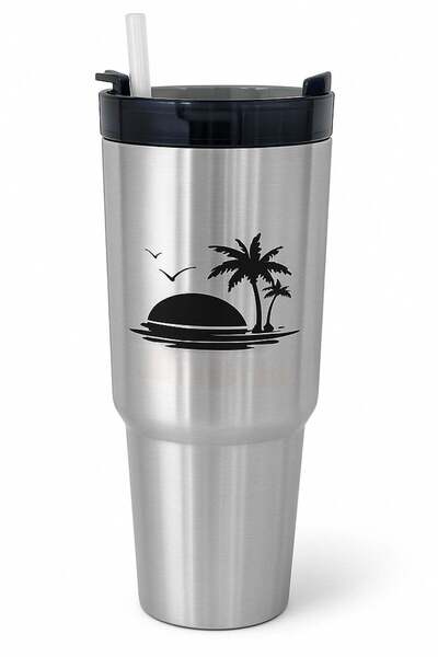 OGS Stainless Steel Thermal Cup with Lid and Straw - 750 ml
