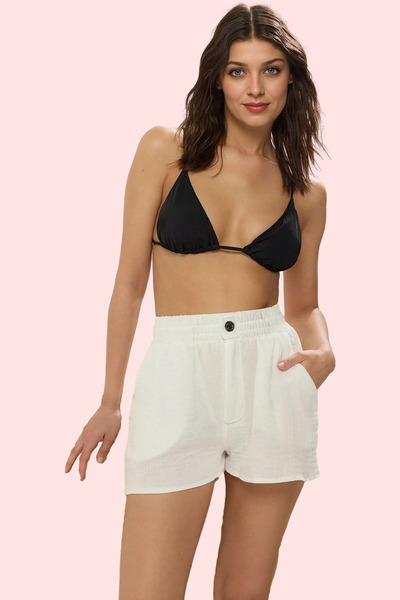 PayBuy Γυναικεία μόδα μουσελίνα με τσέπες Μίνι σορτς παραλίας Χαλαρή εφαρμογή...