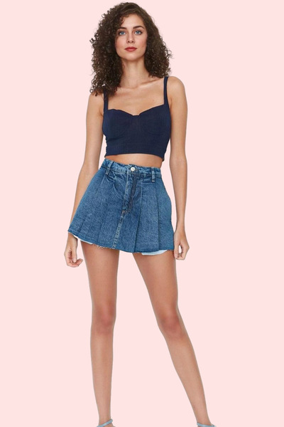 PayBuy Women's Fashion Denim Shorts Skirt Pleated Slim Fit Cotton Summer Casual Weekend Durable Material