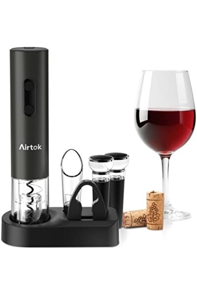 AIRTOK 4-in-1 Electric Wine Opener Set, Automatic Corkscrew with Foil Cutter, 2 Vacuum Stoppers & Ae