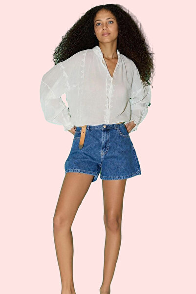 PayBuy شورت دينم نسائي عصري عالي الخصر بقصة مستقيمة قصير الطول من القطن شورت ...