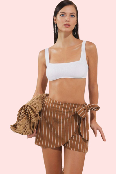 PayBuy Women's Fashion Shorts Skirt Summer Woven Tight Leg Striped Tie-Up Detail Beach Summer Shorts