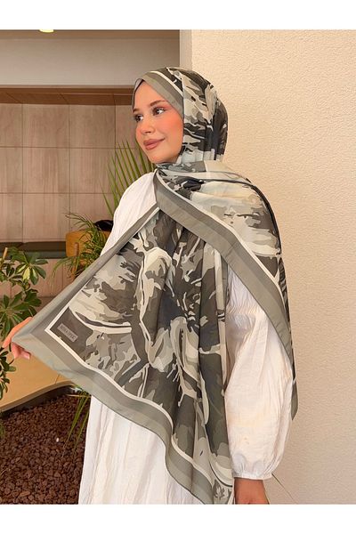 Mira İpek Patterned Cotton Soft Shawl Inspiration Series Khaki Green Ps64