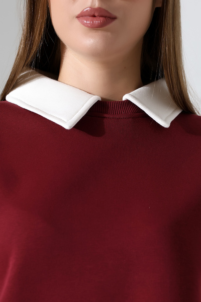 Endies Relax Comfortable Loose Wide Cut Shirt Collar Cotton Women's Sweatshirt 21985 Claret Red
