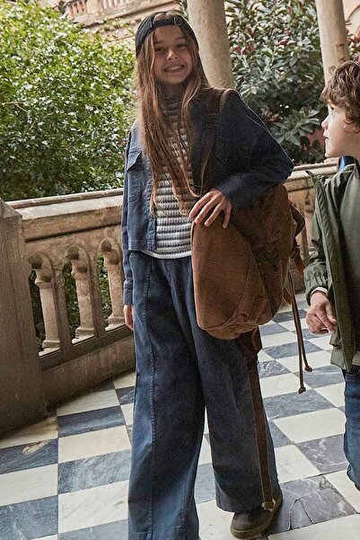 MAYORAL بنطلون واسع الساق للبنات - أزرق داكن