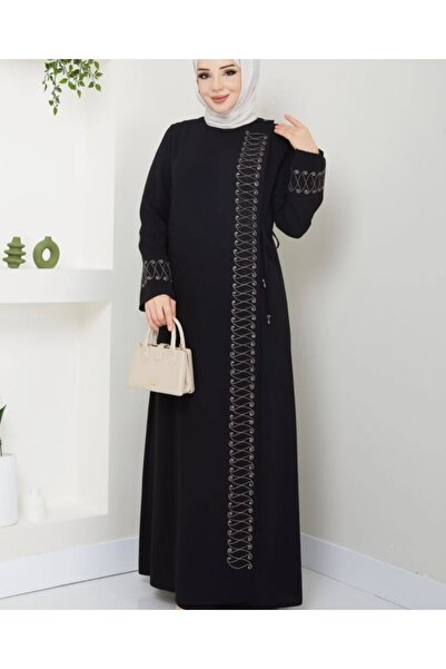 RABİA STORE Yandan Bağlamalı Nakışlı Ferace