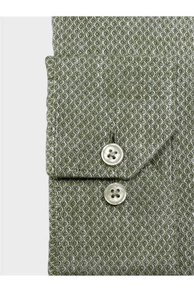 KAMER Men's Regular Fit Long Sleeve 100% Cotton Button Collar Patterned Green Shirt 3807Y