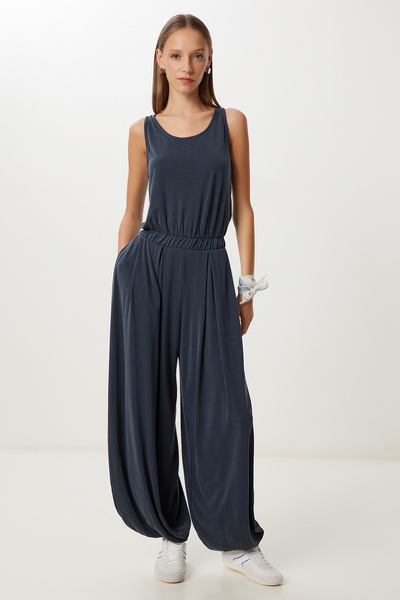 Lovelyİstanbul Strappy Draped Modal Jumpsuit Lub0153 Anthracite
