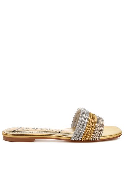 london Rag Women Gold Rhinestone Strap Slip On Flats
