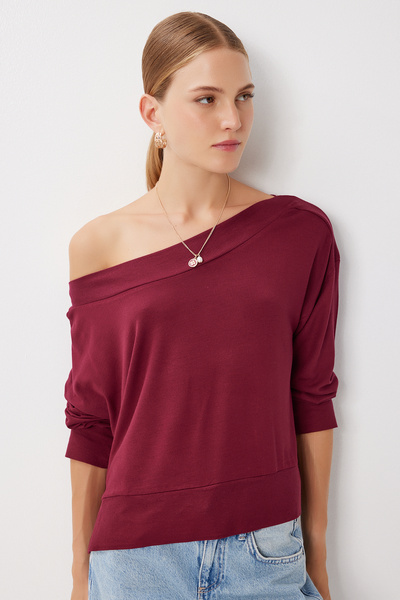 Lovelyİstanbul Open Shoulder Viscose Blouse Lub0225 Bordo