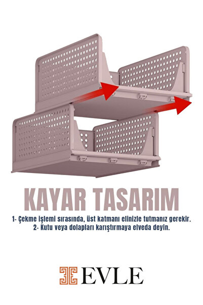 EVLE 3'lü Mavi Modüler Raf Seti – Kayar Mekanizmalı Dolap İçi Düzenleyici, Pudra, 33,5 x 43 x 55.5 cm