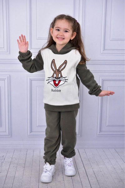 ruhaay Fleece Rabbit Embroidery Long Sleeve Hoodie Winter Bottom Top Children's Suit