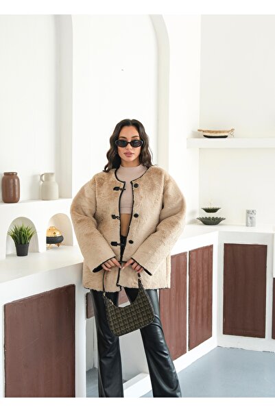 Chef d'atelier Kadın Premium Aplikli Kürklü Palto