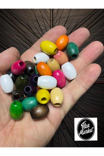 Flea Market 12 x 16 мм овални дървени мъниста - смесени цветове - 50 гр, сред...
