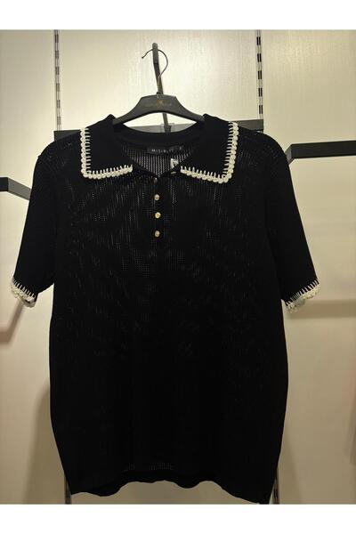 Mısırlı polo yaka düğme detaylı bluz