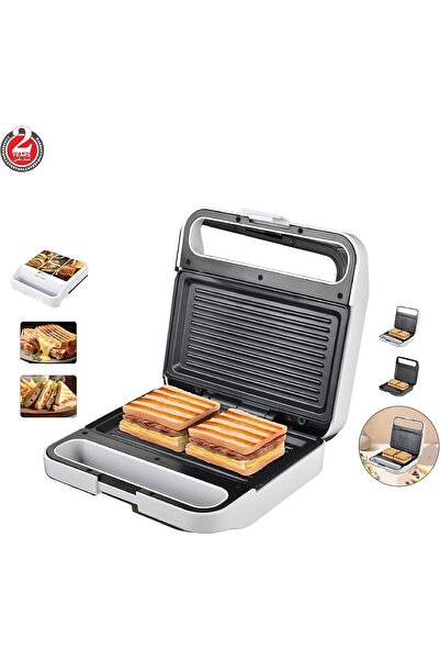 Biki Electric Sandwich Maker with Grill Plate, 750W, Stainless Steel, Non-Stick Removable Plates, 38265W,