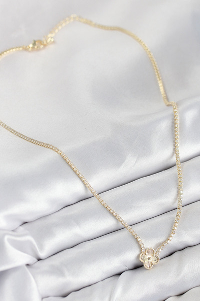 SeyCey.co Brass Zircon Stone Clover Model Gold Color Women's Necklace