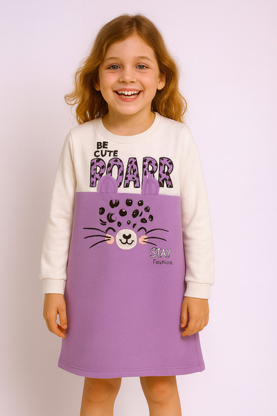 CiciTime Çocuk Modası Girl's Cat Embroidered Tunic
