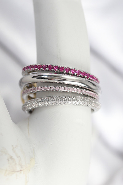 SeyCey.co خاتم نسائي من حجر الزركون ذو اللون النحاسي مكون من 4 قطع