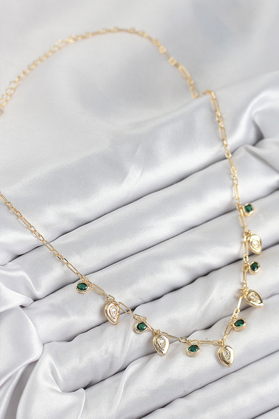 SeyCey.co Brass Zircon Stone Dangle Drop Model Gold Color Women's Necklace