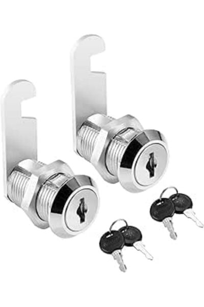 Duravel Cabinet Cam Lock Set, 25mm Cylinder, 2 Pack, Keyed Alike, Chrome-Finish, with 4 Keys
