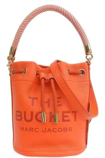 Marc Jacobs Bucket Leather Bag, Marc Jacobs, Orange, 17x14x14cm, Detachable Strap